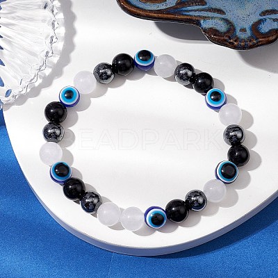 Round Gemstone Beaded Stretch Bracelets BJEW-JB11005-05-1