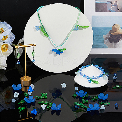 Leaf & Flower Transparent Acrylic Pendants & Beads Findings Kits MACR-FH0001-25-1