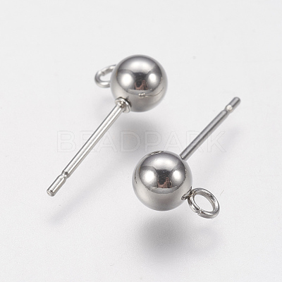 Non-Tarnish 202 Stainless Steel Ball Stud Earring Findings STAS-F141-06P-5mm-1