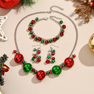 Christmas Bell Alloy Pendant Necklaces & Dangle Earrings & Charm Bracelets Sets WGF39B9-04-1
