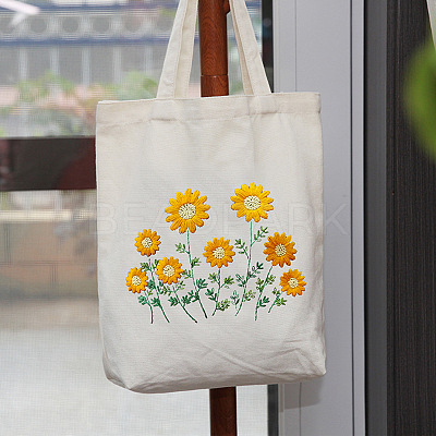 DIY Sunflower Pattern Tote Bag Embroidery Kit PW22121385449-1