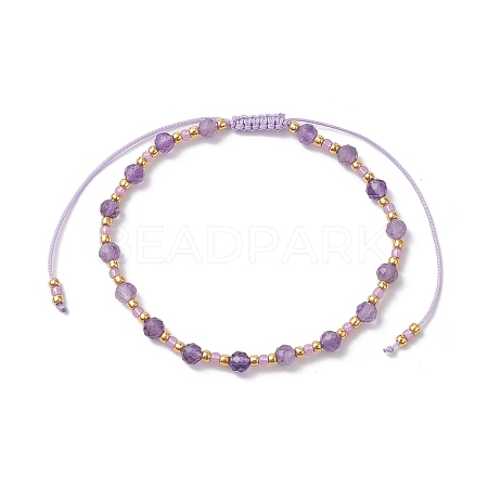 Adjustable Natural Amethyst & Glass Braided Bead Bracelet BJEW-JB10137-02-1