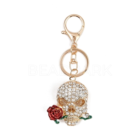 Skull with Rose Alloy Rhinestone Pendant Decoration Keychains LS-KEYC-B019-02-1