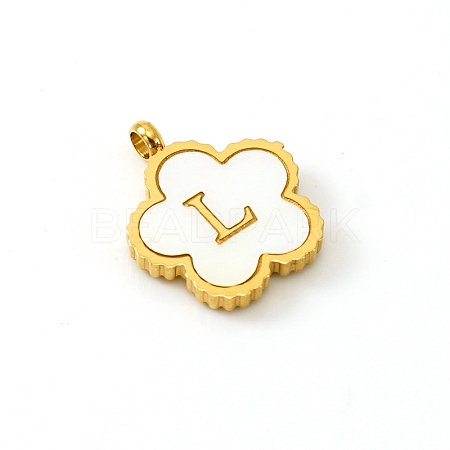 Golden Tone Stainless Steel Pave White Shell Letter Flower Charms PW-WGC5230-12-1