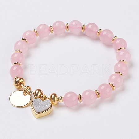Natural Rose Quartz Beads Stretch Bracelets BJEW-I261-01C-1