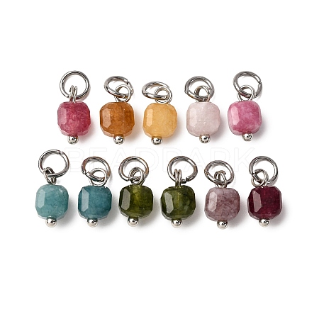 Natural Colorful Tourmaline Faceted Table Cut Cube Charms PALLOY-JF04482-02-1