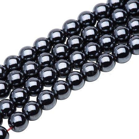 Round Non-magnetic Synthetic Hematite Beads Strands G-PH0012-6mm-1