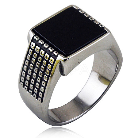 304 Stainless Steel with Natural Obsidian Finger Rings FS-WGC2D4C-12-1