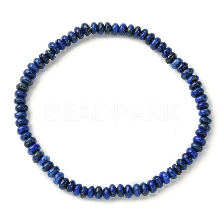 Natural Lapis Lazuli Flat Round Beaded Stretch Bracelets for Women BJEW-JB09717-05-1