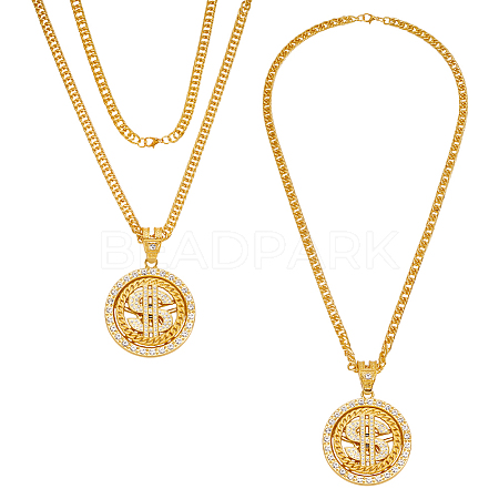 2Pcs Alloy Rotatable Dollar Sign Pendant Cuban Link Chain Necklaces NJEW-UN0001-77G-1