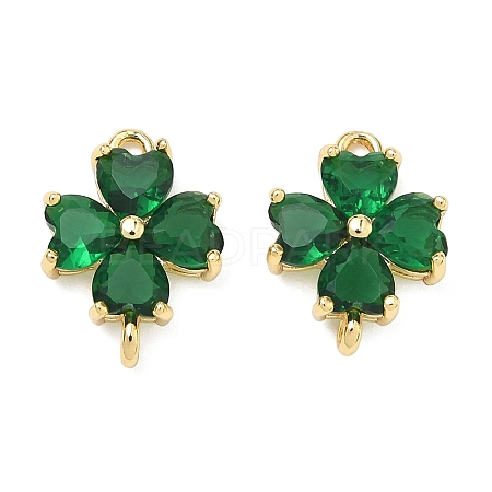 Saint Patrick's Day Glass Clover Connector Charms KK-P348-03G-01-1