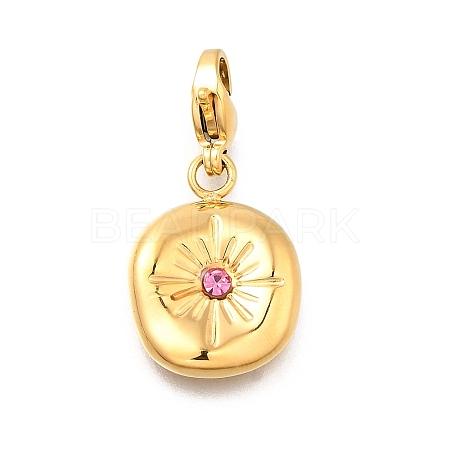 Flat Round 304 Stainless Steel Rhinestone Pendants Decoration STAS-R159-53G-02-1