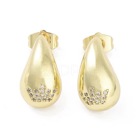 Teardrop Rack Plating Brass Cubic Zirconia Stud Earrings for Women EJEW-B047-02G-01-1