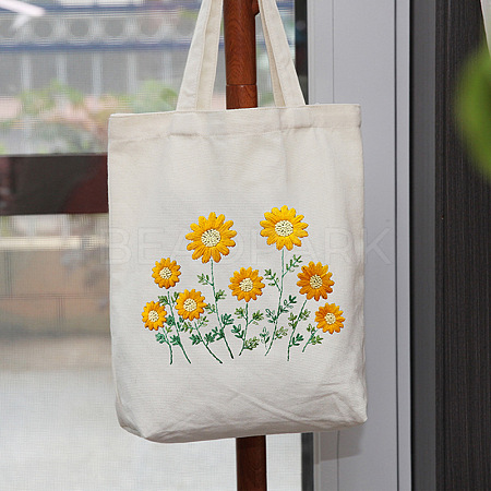 DIY Sunflower Pattern Tote Bag Embroidery Kit PW22121385449-1
