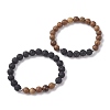 Natural Lava Rock & Wooden Round Beaded Stretch Bracelet BJEW-JB10075-01-4
