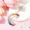 Natural & Synthetic Gemstone Chip Pendant Decorations with Brass Moon & Cable Chain HJEW-JM01646-2