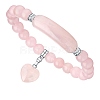 Natural Rose Quartz Curved Rectangle Stretch Braclets with Heart Charm PW-WG54678-02-1