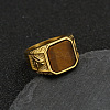 304 Stainless Steel with Natural Tiger Eye Finger Rings FS-WG06E27-01-1