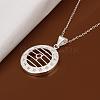 Simple Silver Color Plated Brass Cubic Zirconia Hollow Flat Round Pendant Necklaces For Women NJEW-BB12857-3