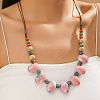 Ethnic Style Oval Porcelain Beaded Bib Necklaces with Imitation Leather Cord FS-WGD6870-01-2
