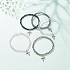 Glass Round Beaded Stretch Bracelet with Alloy Cross Charm for Women BJEW-JB08509-2