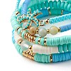 Round Stone & Polymer Clay Heishi Beads Stretch Bracelets Sets BJEW-JB07436-9