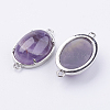 Brass Natural Amethyst Links connectors G-E398-03D-2