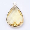 Golden Tone Brass Glass Teardrop Pendants X-GLAA-M006-A-18G-2