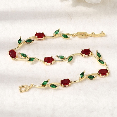 Leaf Brass Micro Pave Cubic Zirconia Link Chain Bracelets for Women LS-BJEW-D455-01G-04-1