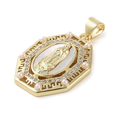 Brass Micro Pave Clear Cubic Zirconia Pendants KK-Q813-16C-G-1