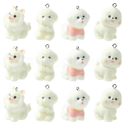 4Pcs 4 Styles Flocking Resin Pendants RESI-YW0005-15-1