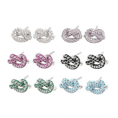 knot Brass Micro Pave Cubic Zirconia Stud Earrings EJEW-C174-01P-1