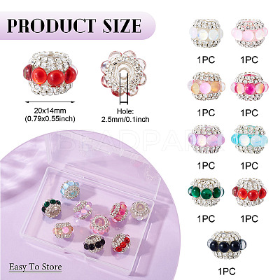 9Pcs 9 Colors Sparkling Acrylic Rhinestone Round Beads OACR-TA0003-92B-1