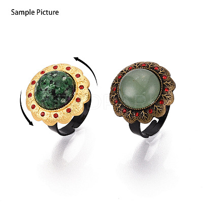 Adjustable Flower Alloy & Iron Rhinestone Bezel Cup Ring Base with Rotatable Tray MAK-T012-03AB-1