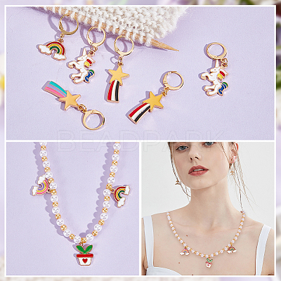 Alloy Enamel Meteor & Rainbow & Unicorn Pendant Locking Stitch Markers HJEW-AB00050-1