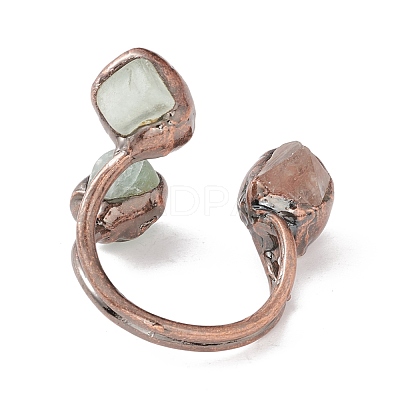 Natural Green Aventurine & Quartz Crystal Irregular Nugget Open Cuff Ring RJEW-I082-07R-01-1