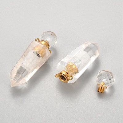 Faceted Natural Quartz Crystal Openable Perfume Bottle Pointed Pendants G-P435-D-03G-1