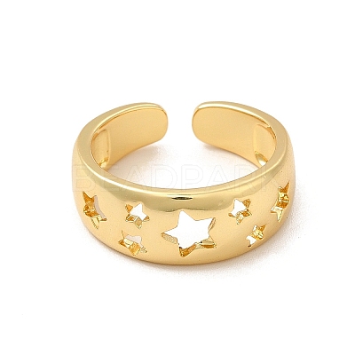 Rack Plating Brass Hollow Star Cuff Rings for Women RJEW-C050-14G-1