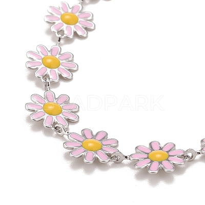 Enamel Daisy Link Chain Necklace NJEW-P220-01P-05-1