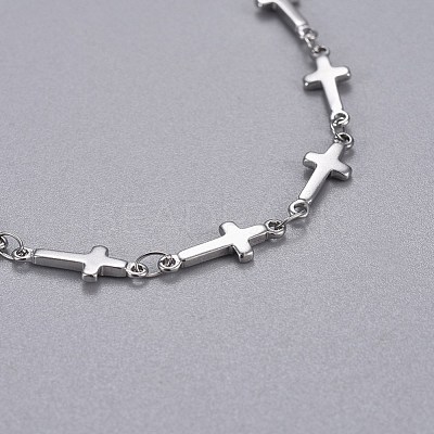304 Stainless Steel Cross Link Anklets AJEW-AN00254-05-1