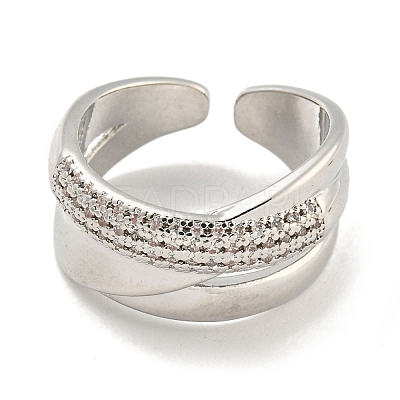 Rack Plating Brass Micro Pave Cubic Zirconia Open Cuff Rings RJEW-I104-19P-1