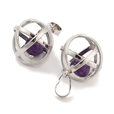 Natural Amethyst Round Ball Pendants G-Q163-05P-01-1