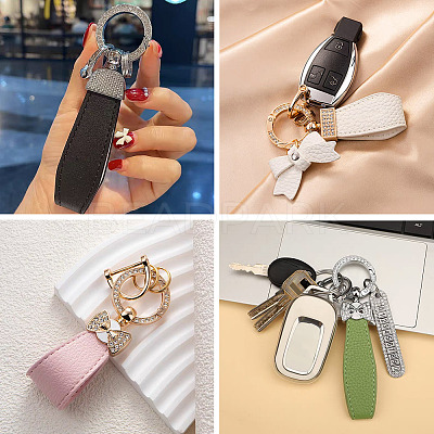 1Pc DIY Alloy Rhinestone Spring Gate Rings Keychains FIND-TA0008-54C-G-1