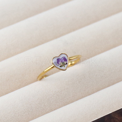 Adjustable 304 Stainless Steel & Resin & Dried Flower Cuff Open Rings FS-WGEFF9F-05-1