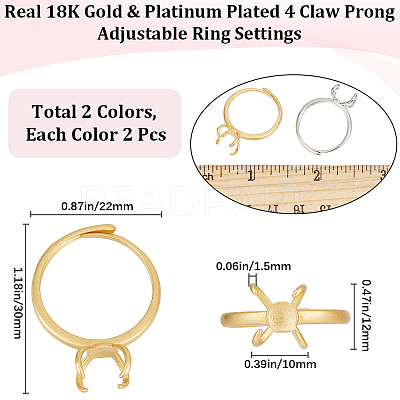 4Pcs 2 Colors Adjustable Brass Ring Components KK-BBC0012-94-1