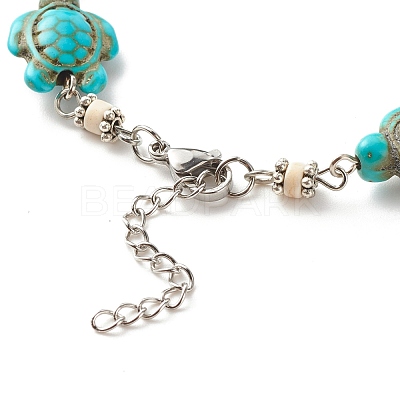 Heart & Tortoise Synthetic Turquoise Beaded Anklet AJEW-AN00459-02-1