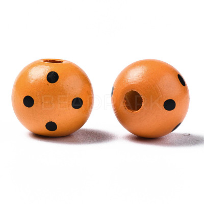 Painted Natural Wood European Beads WOOD-S057-056A-1