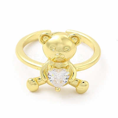 Glass Bear with Heart Open Cuff Ring KK-A180-39G-1