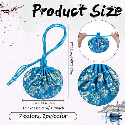 7Pcs 7 Colors 3D Floral Embroidery Satin Drawstring Bags ABAG-PH0001-88-1