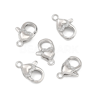 SHEGRACE Brass Micro Pave Clear Cubic Zirconia Lobster Claw Clasps XGRQ58424-754P-1